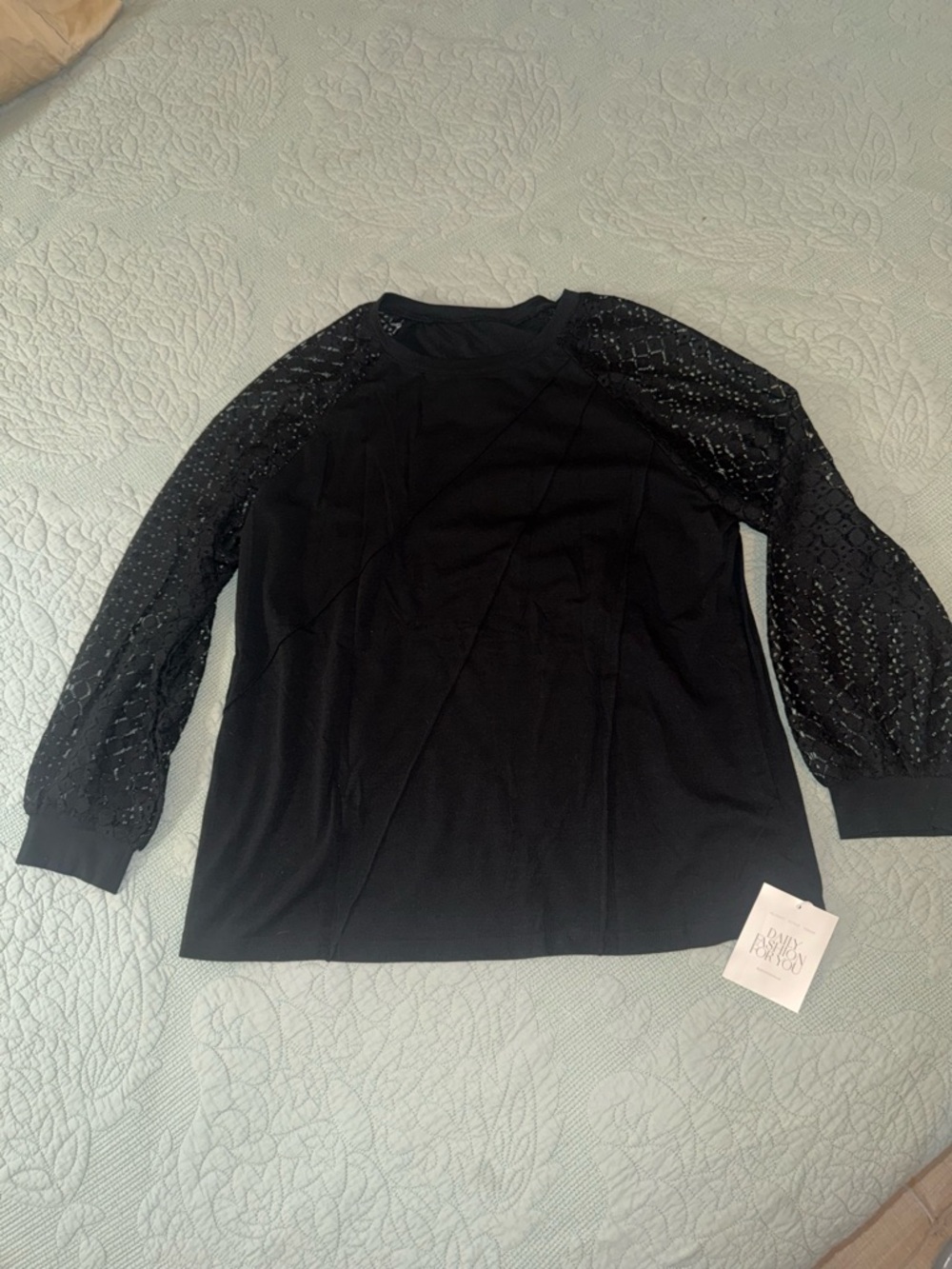 Black Lace Sleeve Women's Top - Classic Long Sleeve NWT - Picture 2 of 4